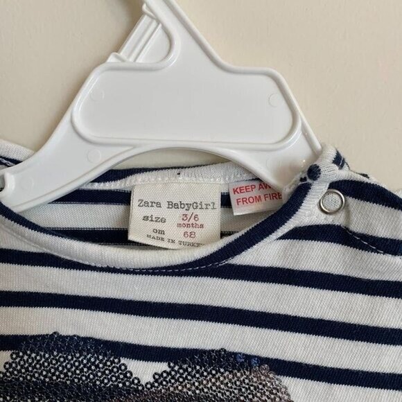 Zara Girls 3-6 Months Long Sleeve Shirt Rainbow Heart Sequin Striped Sparkle - Picture 4 of 5